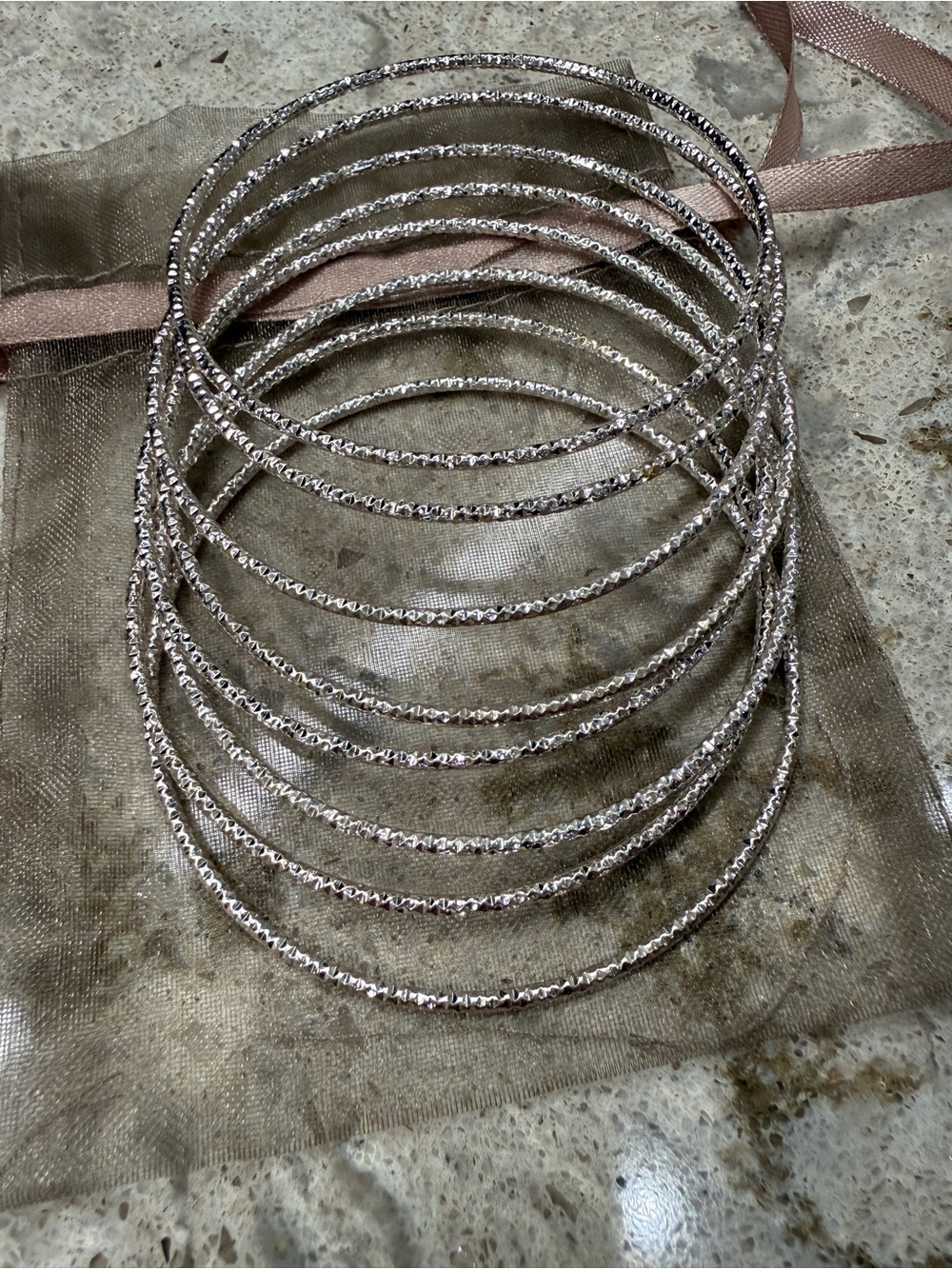 Textured Silver-Tone Stackable Bangle Bracelets - Set of 8